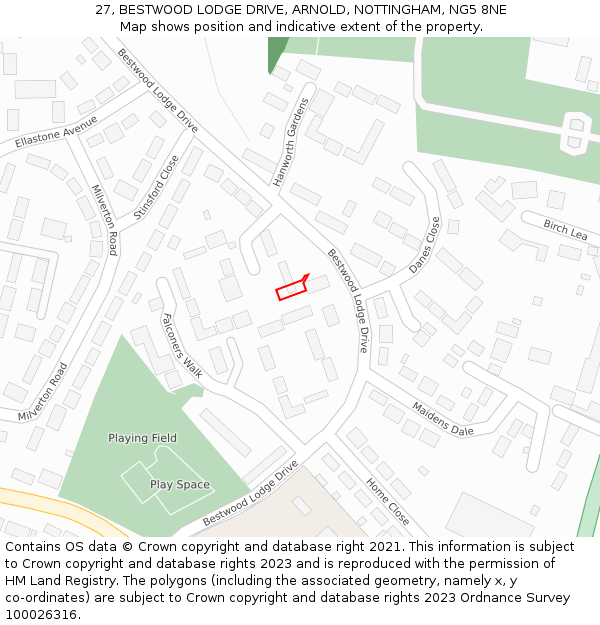 27, BESTWOOD LODGE DRIVE, ARNOLD, NOTTINGHAM, NG5 8NE: Location map and indicative extent of plot