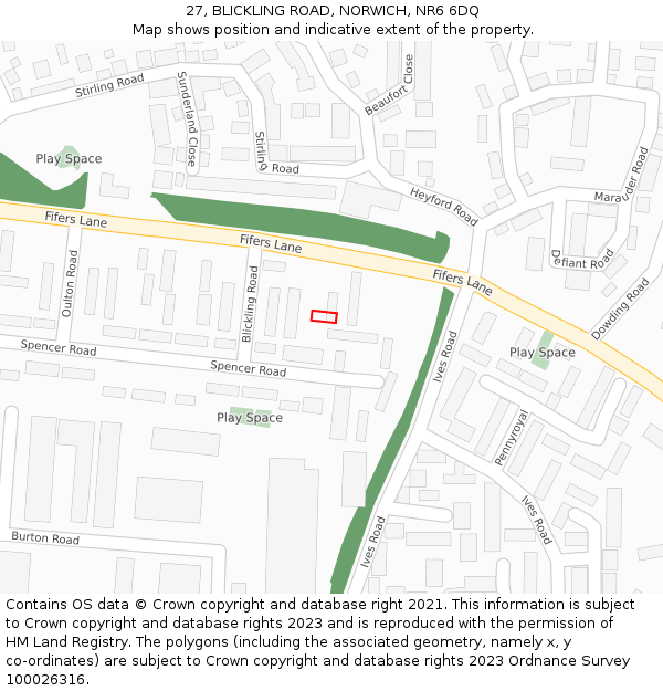 27, BLICKLING ROAD, NORWICH, NR6 6DQ: Location map and indicative extent of plot