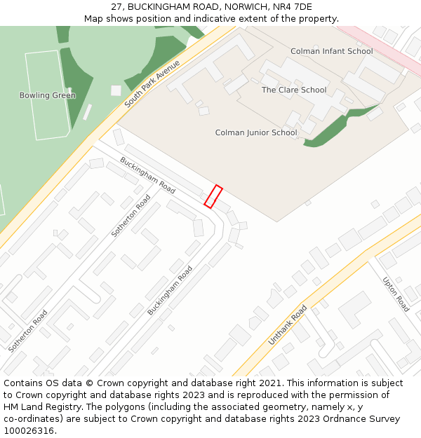 27, BUCKINGHAM ROAD, NORWICH, NR4 7DE: Location map and indicative extent of plot