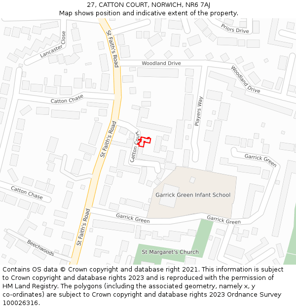 27, CATTON COURT, NORWICH, NR6 7AJ: Location map and indicative extent of plot