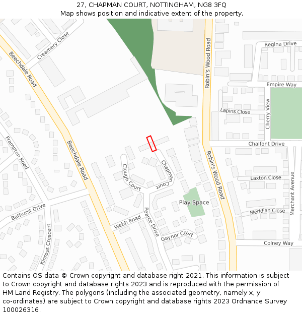27, CHAPMAN COURT, NOTTINGHAM, NG8 3FQ: Location map and indicative extent of plot