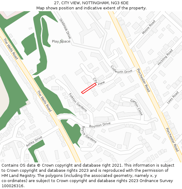 27, CITY VIEW, NOTTINGHAM, NG3 6DE: Location map and indicative extent of plot