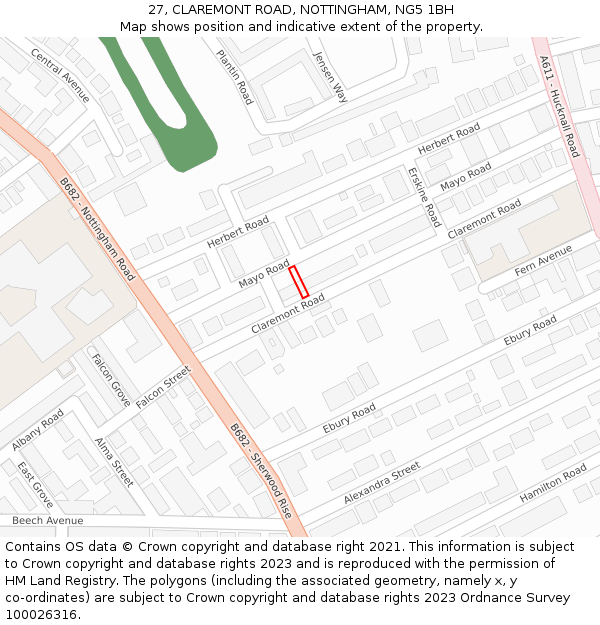 27, CLAREMONT ROAD, NOTTINGHAM, NG5 1BH: Location map and indicative extent of plot