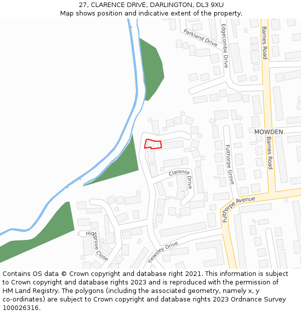 27, CLARENCE DRIVE, DARLINGTON, DL3 9XU: Location map and indicative extent of plot