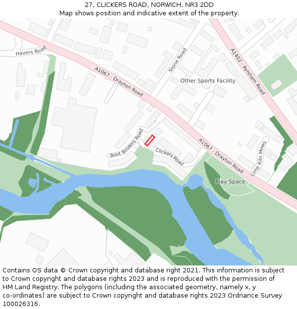 27, CLICKERS ROAD, NORWICH, NR3 2DD: Location map and indicative extent of plot