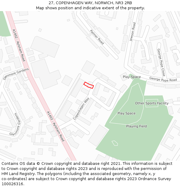 27, COPENHAGEN WAY, NORWICH, NR3 2RB: Location map and indicative extent of plot
