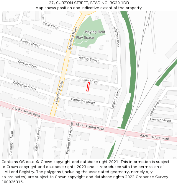 27, CURZON STREET, READING, RG30 1DB: Location map and indicative extent of plot
