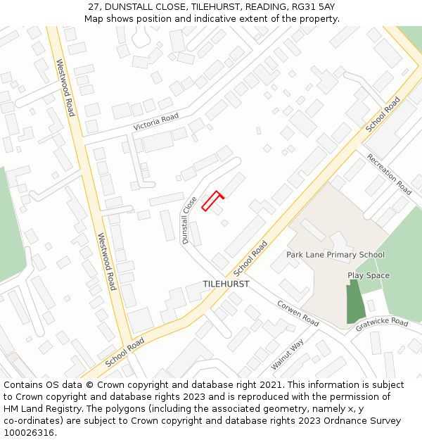 27, DUNSTALL CLOSE, TILEHURST, READING, RG31 5AY: Location map and indicative extent of plot