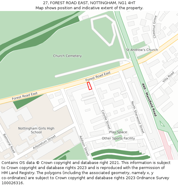 27, FOREST ROAD EAST, NOTTINGHAM, NG1 4HT: Location map and indicative extent of plot