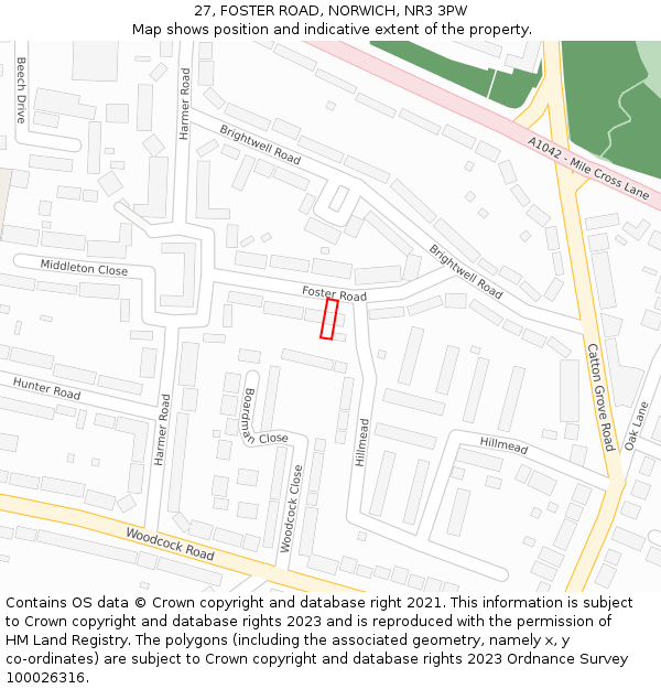 27, FOSTER ROAD, NORWICH, NR3 3PW: Location map and indicative extent of plot