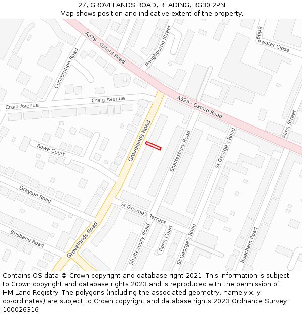 27, GROVELANDS ROAD, READING, RG30 2PN: Location map and indicative extent of plot
