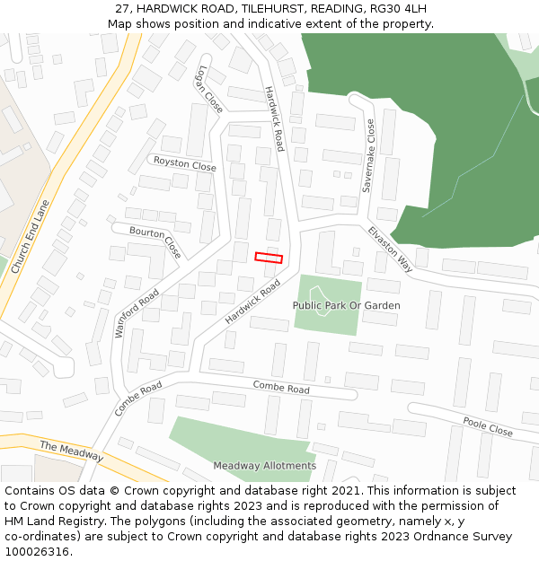 27, HARDWICK ROAD, TILEHURST, READING, RG30 4LH: Location map and indicative extent of plot