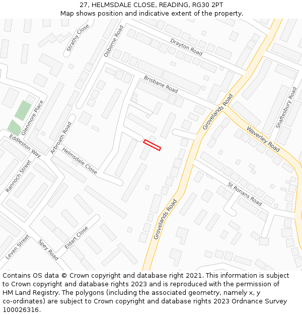 27, HELMSDALE CLOSE, READING, RG30 2PT: Location map and indicative extent of plot