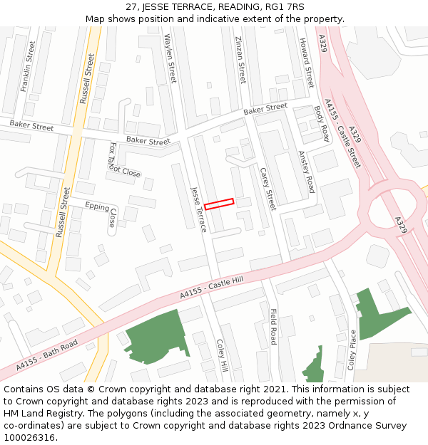 27, JESSE TERRACE, READING, RG1 7RS: Location map and indicative extent of plot
