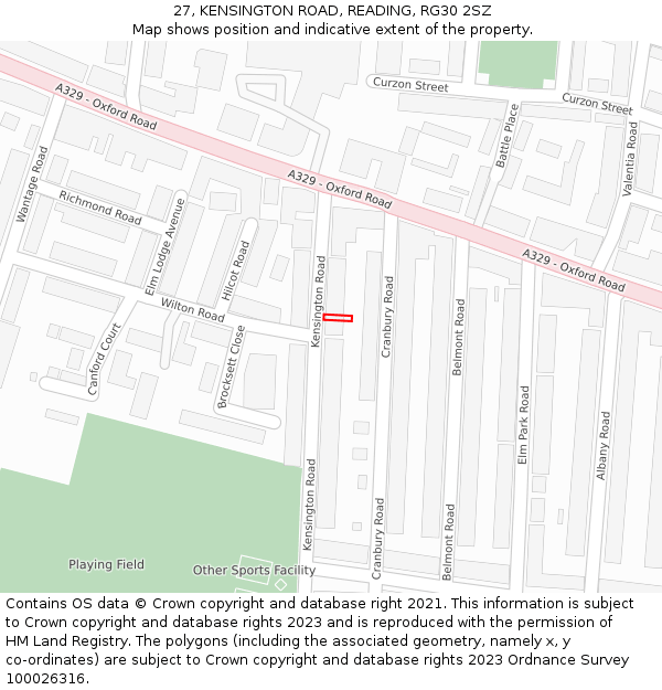 27, KENSINGTON ROAD, READING, RG30 2SZ: Location map and indicative extent of plot