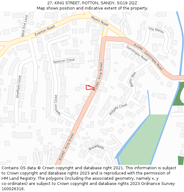 27, KING STREET, POTTON, SANDY, SG19 2QZ: Location map and indicative extent of plot