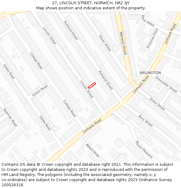 27, LINCOLN STREET, NORWICH, NR2 3JY: Location map and indicative extent of plot