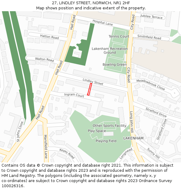 27, LINDLEY STREET, NORWICH, NR1 2HF: Location map and indicative extent of plot
