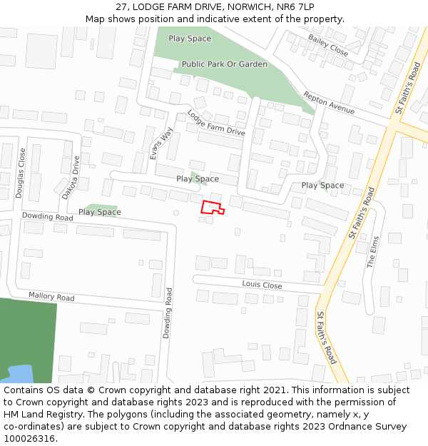 27, LODGE FARM DRIVE, NORWICH, NR6 7LP: Location map and indicative extent of plot