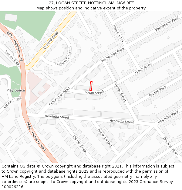 27, LOGAN STREET, NOTTINGHAM, NG6 9FZ: Location map and indicative extent of plot