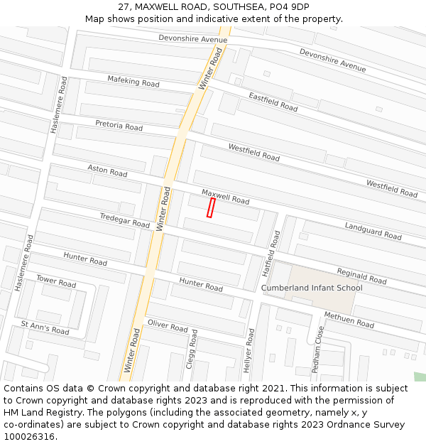 27, MAXWELL ROAD, SOUTHSEA, PO4 9DP: Location map and indicative extent of plot