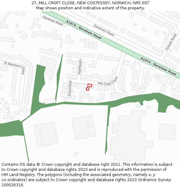 27, MILL CROFT CLOSE, NEW COSTESSEY, NORWICH, NR5 0ST: Location map and indicative extent of plot