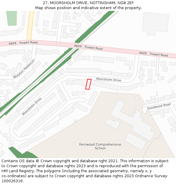 27, MOORSHOLM DRIVE, NOTTINGHAM, NG8 2EF: Location map and indicative extent of plot