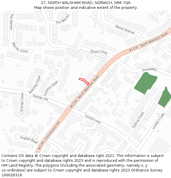 27, NORTH WALSHAM ROAD, NORWICH, NR6 7QA: Location map and indicative extent of plot
