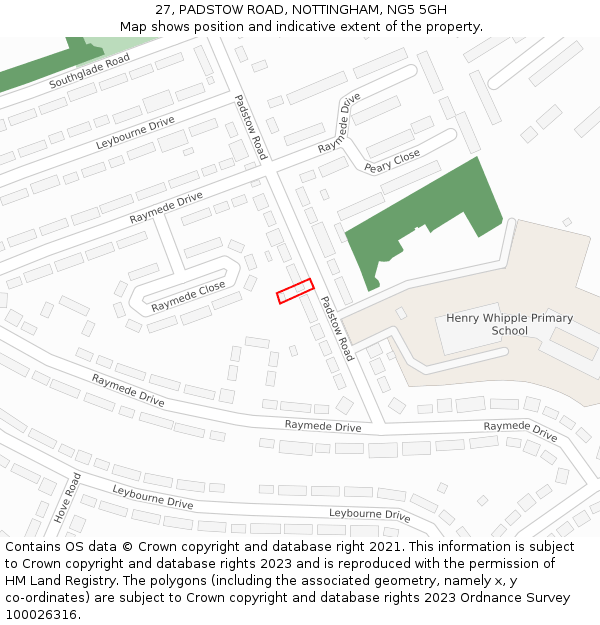 27, PADSTOW ROAD, NOTTINGHAM, NG5 5GH: Location map and indicative extent of plot