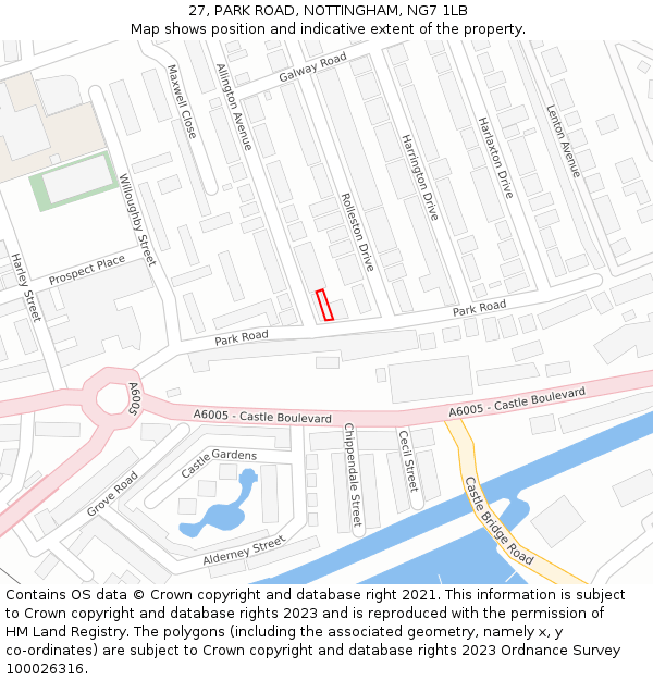 27, PARK ROAD, NOTTINGHAM, NG7 1LB: Location map and indicative extent of plot