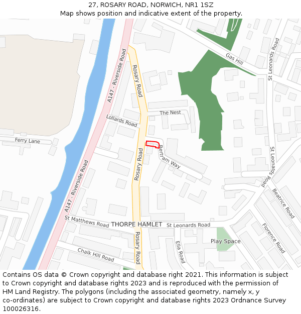 27, ROSARY ROAD, NORWICH, NR1 1SZ: Location map and indicative extent of plot