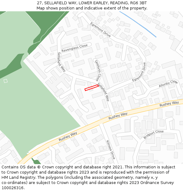 27, SELLAFIELD WAY, LOWER EARLEY, READING, RG6 3BT: Location map and indicative extent of plot