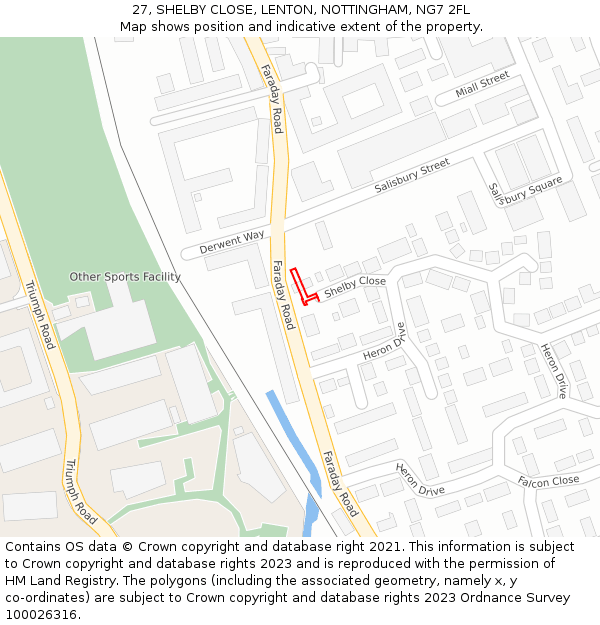 27, SHELBY CLOSE, LENTON, NOTTINGHAM, NG7 2FL: Location map and indicative extent of plot