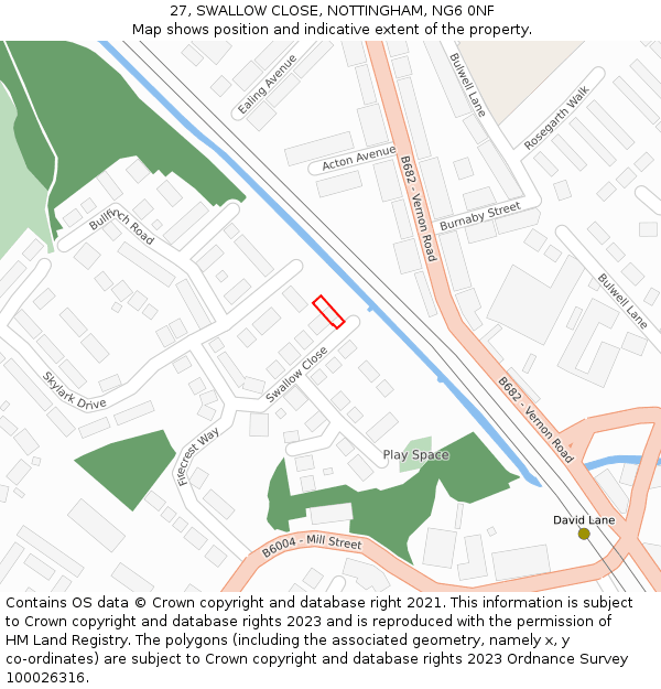 27, SWALLOW CLOSE, NOTTINGHAM, NG6 0NF: Location map and indicative extent of plot