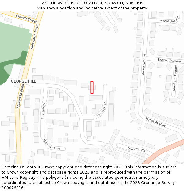 27, THE WARREN, OLD CATTON, NORWICH, NR6 7NN: Location map and indicative extent of plot