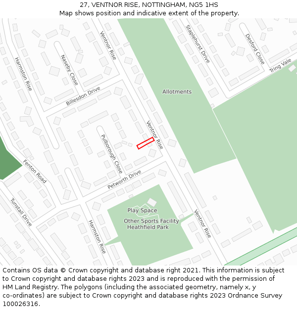 27, VENTNOR RISE, NOTTINGHAM, NG5 1HS: Location map and indicative extent of plot