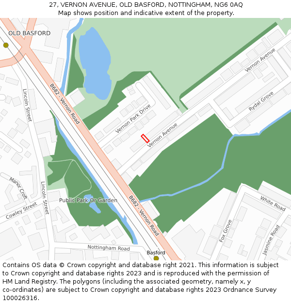 27, VERNON AVENUE, OLD BASFORD, NOTTINGHAM, NG6 0AQ: Location map and indicative extent of plot