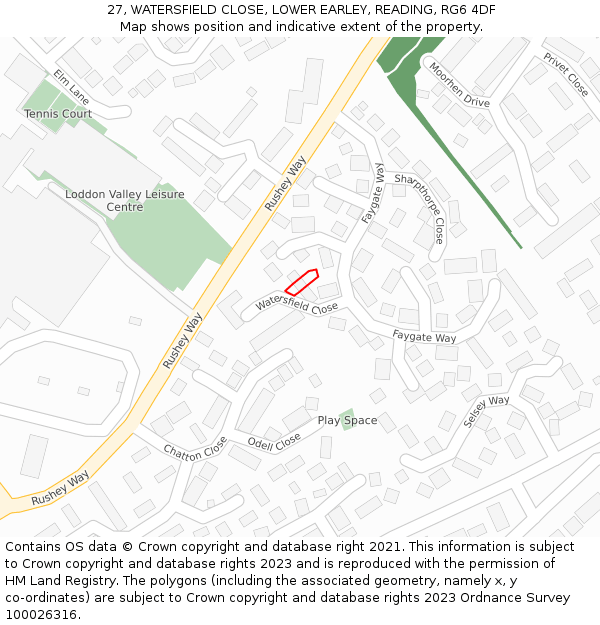 27, WATERSFIELD CLOSE, LOWER EARLEY, READING, RG6 4DF: Location map and indicative extent of plot