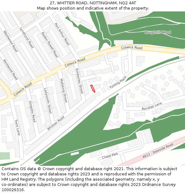 27, WHITTIER ROAD, NOTTINGHAM, NG2 4AT: Location map and indicative extent of plot