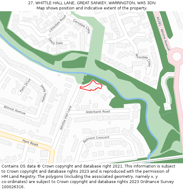 27, WHITTLE HALL LANE, GREAT SANKEY, WARRINGTON, WA5 3DN: Location map and indicative extent of plot