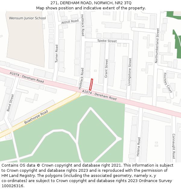 271, DEREHAM ROAD, NORWICH, NR2 3TQ: Location map and indicative extent of plot