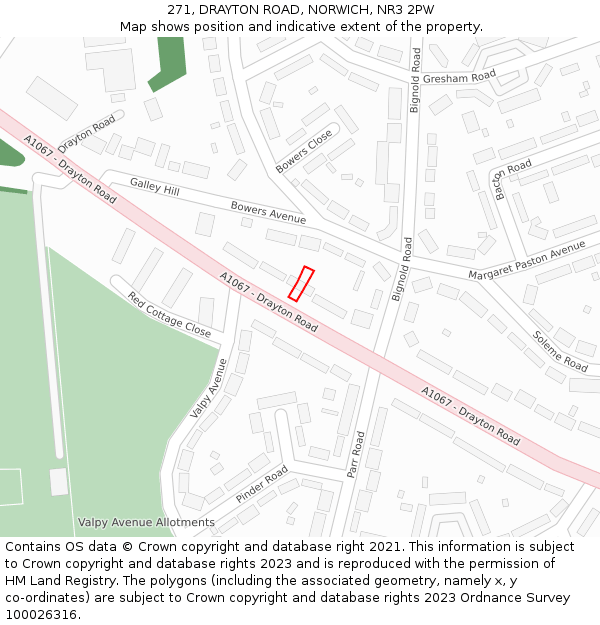 271, DRAYTON ROAD, NORWICH, NR3 2PW: Location map and indicative extent of plot