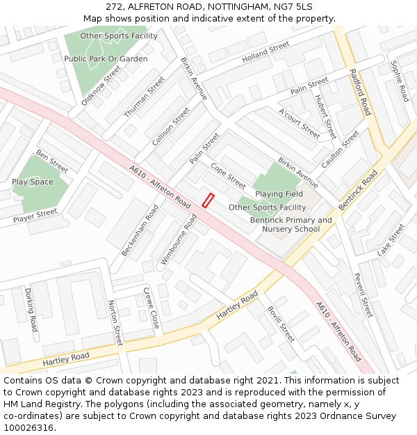 272, ALFRETON ROAD, NOTTINGHAM, NG7 5LS: Location map and indicative extent of plot