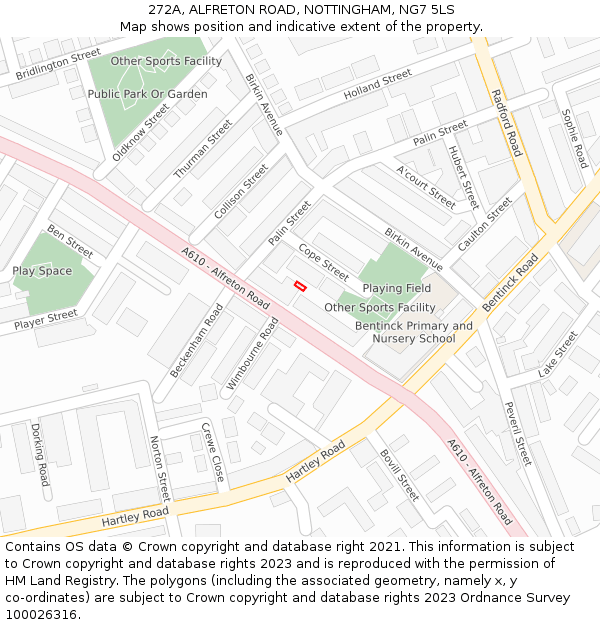 272A, ALFRETON ROAD, NOTTINGHAM, NG7 5LS: Location map and indicative extent of plot
