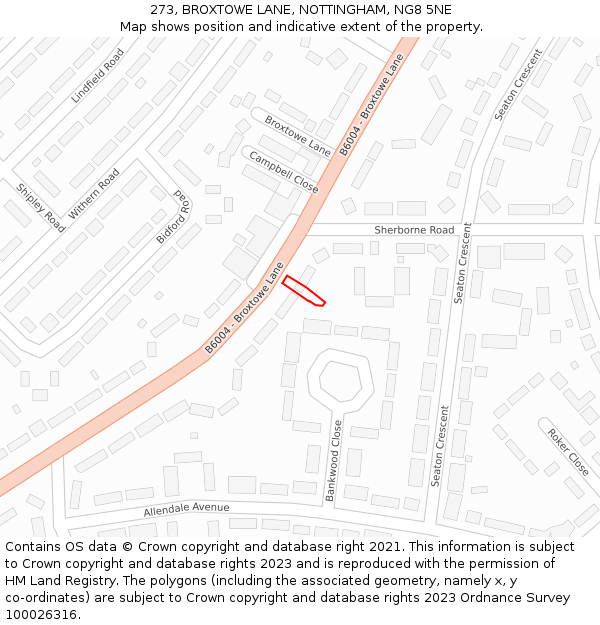273, BROXTOWE LANE, NOTTINGHAM, NG8 5NE: Location map and indicative extent of plot
