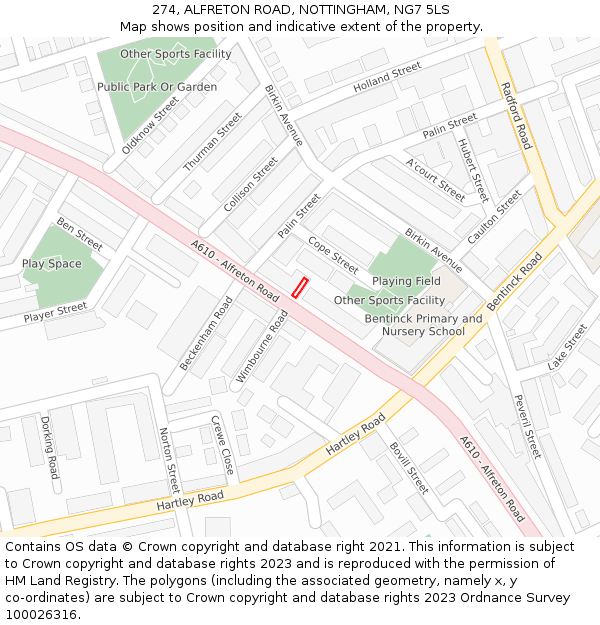 274, ALFRETON ROAD, NOTTINGHAM, NG7 5LS: Location map and indicative extent of plot