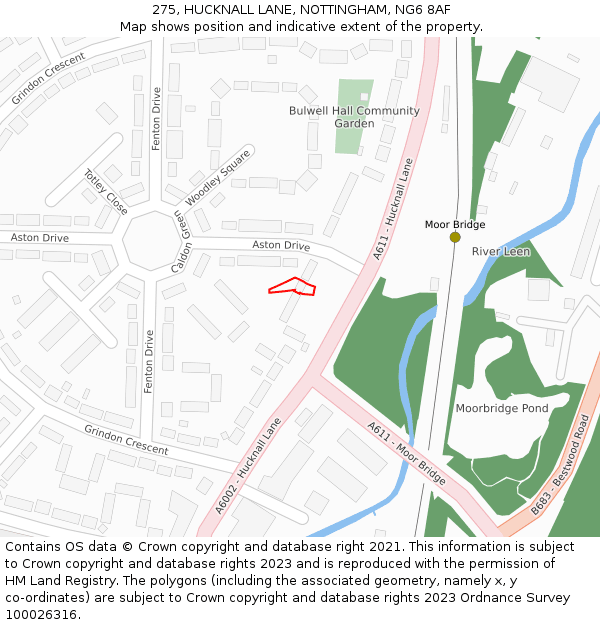 275, HUCKNALL LANE, NOTTINGHAM, NG6 8AF: Location map and indicative extent of plot