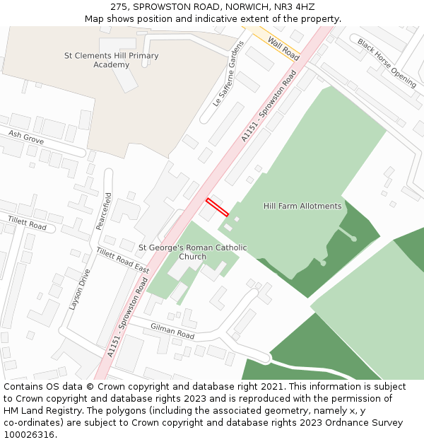 275, SPROWSTON ROAD, NORWICH, NR3 4HZ: Location map and indicative extent of plot
