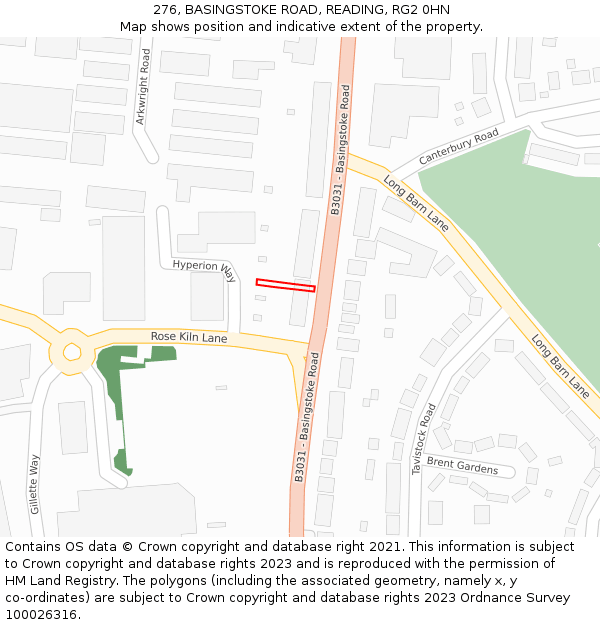 276, BASINGSTOKE ROAD, READING, RG2 0HN: Location map and indicative extent of plot