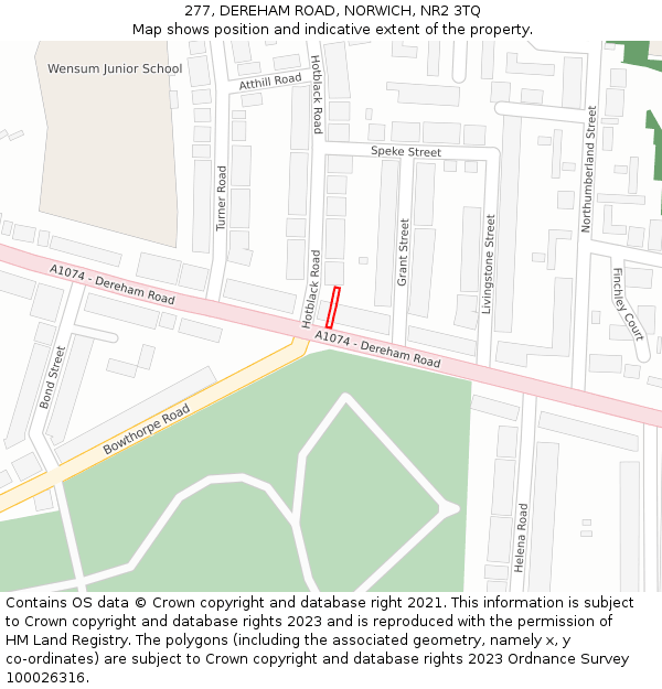 277, DEREHAM ROAD, NORWICH, NR2 3TQ: Location map and indicative extent of plot